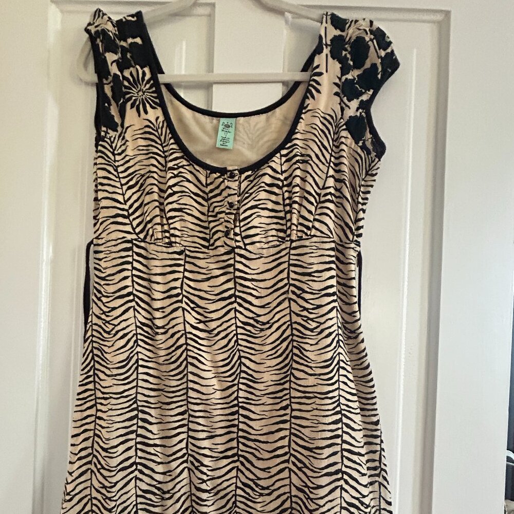 Free People vintage dress in a tan-and-black mixed print, size 12